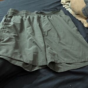 Men's Olive Green Athletic Performance Shorts with Elastic Waist